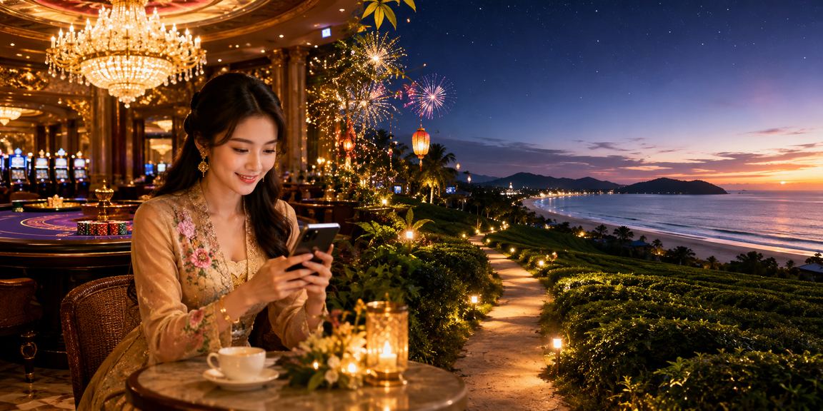 Pemain mengakses kasino dalam talian kp1 melalui telefon di Langkawi